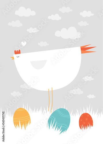 Illustration of the chicken and Easter eggs