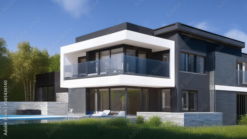 modern house in the suburbs, luxurious, in the middle of the environment, Generative AI modern house in the suburbs, luxurious, in the middle of the environment, Generative AI
