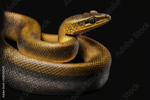  a yellow and black snake on a black background with a black background and a black background with a black background and a yellow snake on the. generative ai