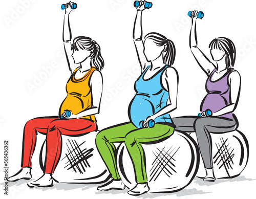 pilates prenatal pregnant women fitness work out vector illustration