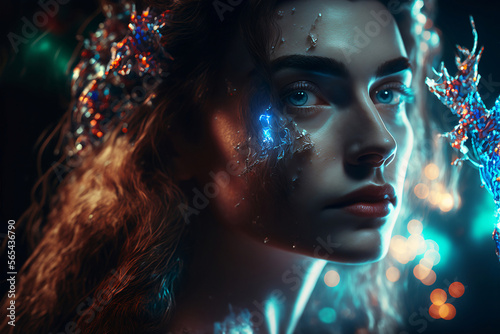 Fantasy girl with ethereal energy, Generative AI, this image is not based on any original image, character or person.