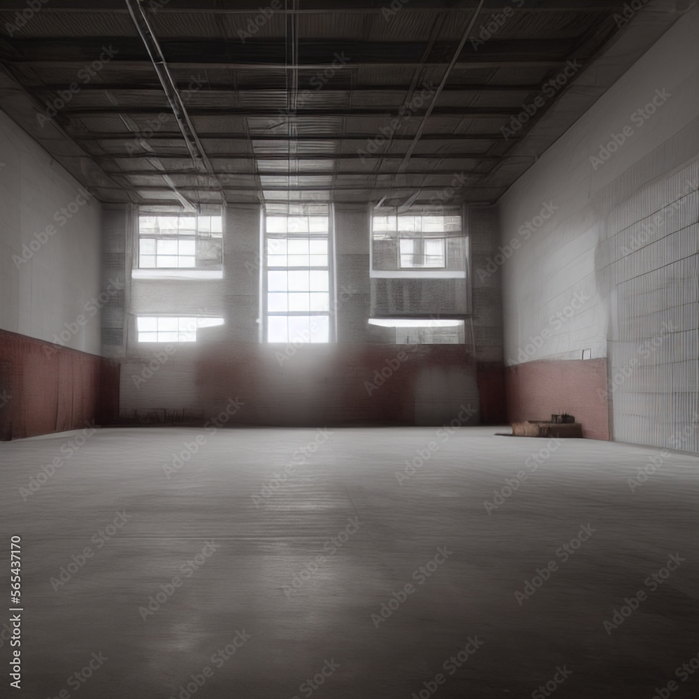 Fototapeta premium Inside an unused warehouse, where the darkness is absolute
