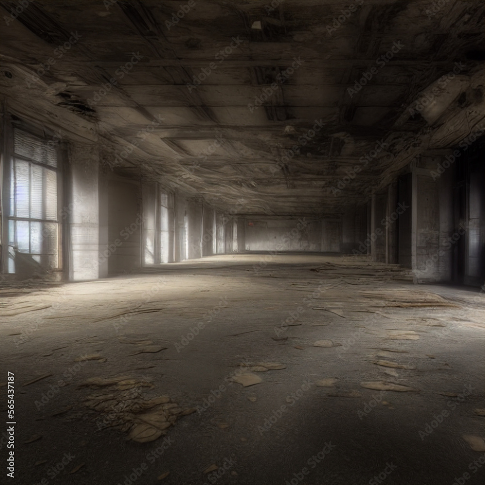 Exploring the abandoned halls of a warehouse in the dark