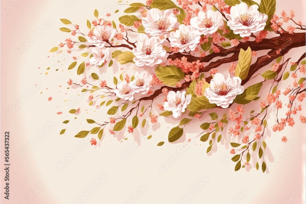 Sakura spring flowers mock-up illustration for women`s day or women`s history month with copy space generative ai