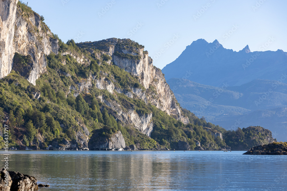 Lago General Carrera near Puerto Rio Tranquilo with the famous Marble Caves on a calm and sunny day in southern Chile Lago General Carrera near Puerto Rio Tranquilo with the famous Marble Caves on a calm and sunny day in southern Chile