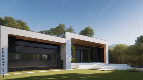 modern house in the suburbs, mansion, luxurious, in the middle of the environment, Generative AI © Francisco