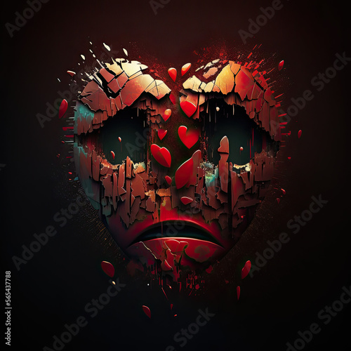 Emotional sad heart being broken