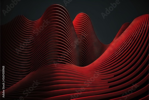  a red abstract background with wavy lines and a black background with a red light at the top of the image and a black background with a red light at the bottom. generative ai