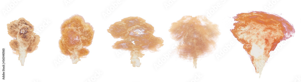 Collection of nuclear bomb explosions. Fire mushroom with smoke and flames on a transparent background Collection of nuclear bomb explosions. Fire mushroom with smoke and flames on a transparent background