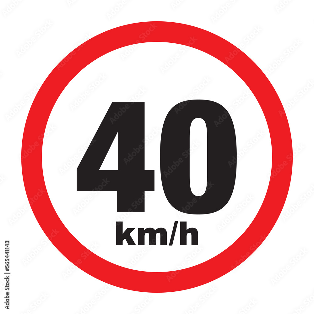 Maximum Speed limit sign 40 km/h. Isolated road sign icon on white background. Maximum Speed limit sign 40 km/h. Isolated road sign icon on white background.