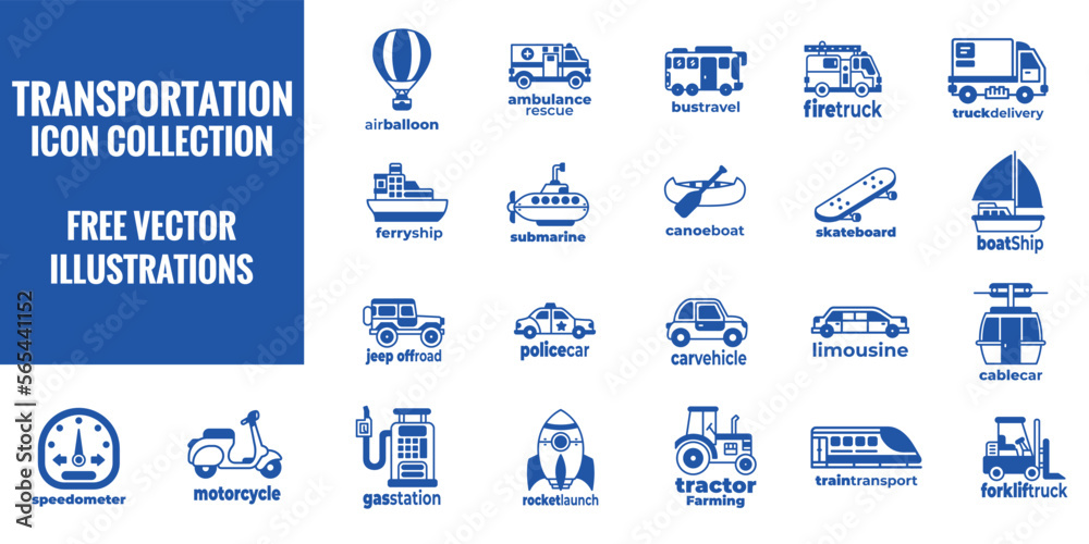 Transport icons. Air planes, Public buses, Trains, Ships, Ferry,  auto signs, and Logistics icon set. shipping, transportation, delivery, cargo, freight, route planning, Solid icon collection - vector