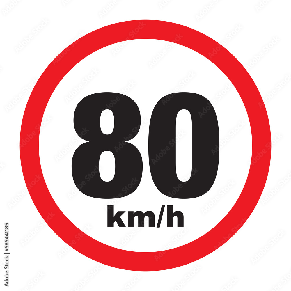Maximum Speed limit sign 80 km/h. Isolated road sign icon on white background. Maximum Speed limit sign 80 km/h. Isolated road sign icon on white background.