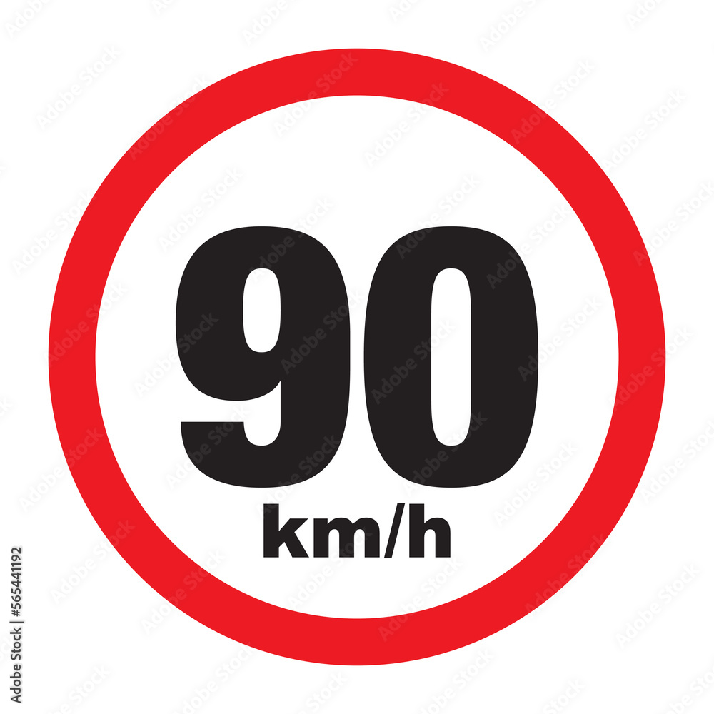 Maximum Speed limit sign 90 km/h. Isolated road sign icon on white background. Maximum Speed limit sign 90 km/h. Isolated road sign icon on white background.