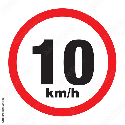Maximum Speed limit sign 10 km/h. Isolated road sign icon on white background.
