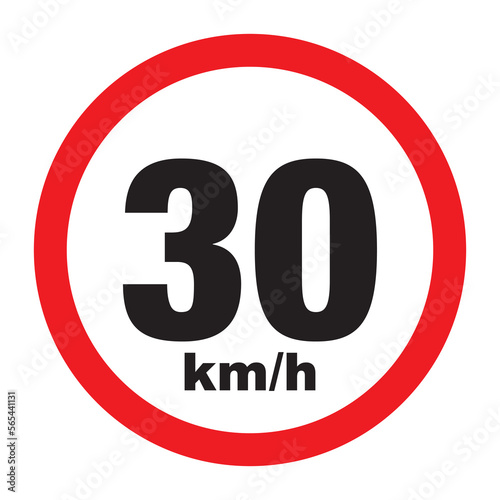 Maximum Speed limit sign 30 km/h. Isolated road sign icon on white background.