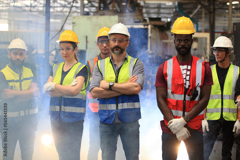 engineer team standing at industry engineer team standing at industry