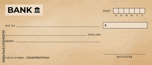 Blank bank cheque template design. Bank check template