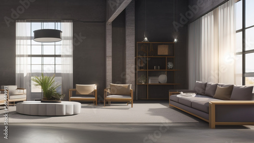 postmodern living room interior in loft  industrial style  vintage  Generative AI