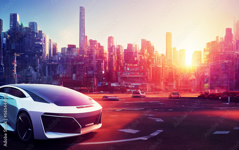 abstract background of EV electronic vehicle car at the city concept art , generative art by A.I. abstract background of EV electronic vehicle car at the city concept art , generative art by A.I.