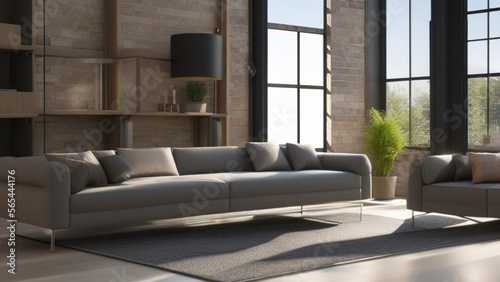 postmodern living room interior in loft, industrial style, vintage, Generative AI