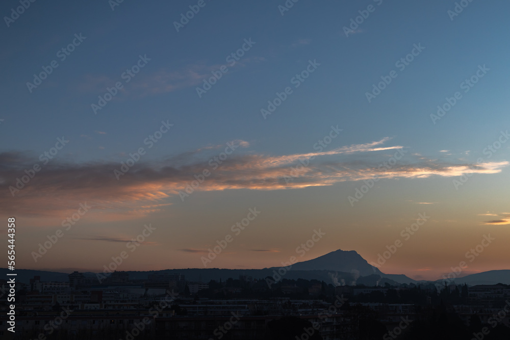 the Sainte Victoire mountain in the light of a winter morning