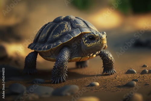 A turtle walking slowly. Generative AI.