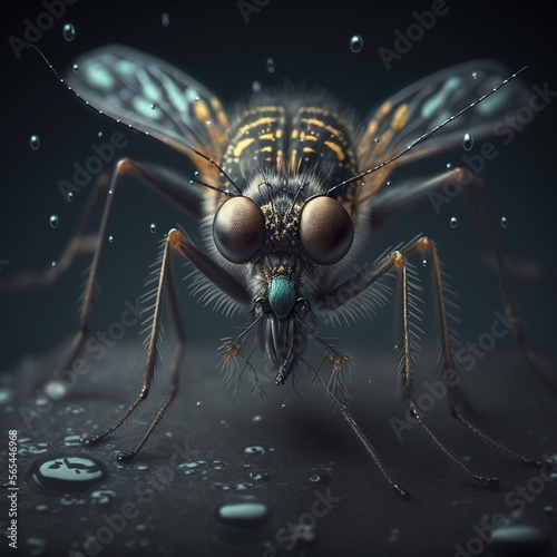 Mosquito close up. Generative AI. © Bargais