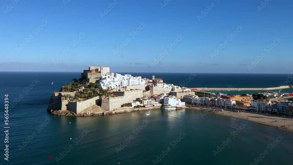 Aerial of Peniscola with beach during sunset Spain. Aerial of Peniscola with beach during sunset Spain.