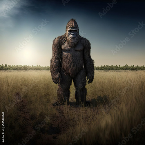 a bigfoot standing in the middle of a field, fantasy art illustration 