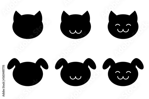 the muzzle of a cat or dog, kitten or puppy. a set of black icons, vector illustration.