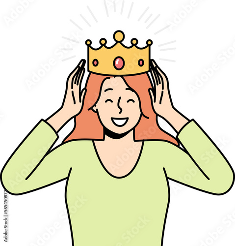 Smiling confident woman with crown on head