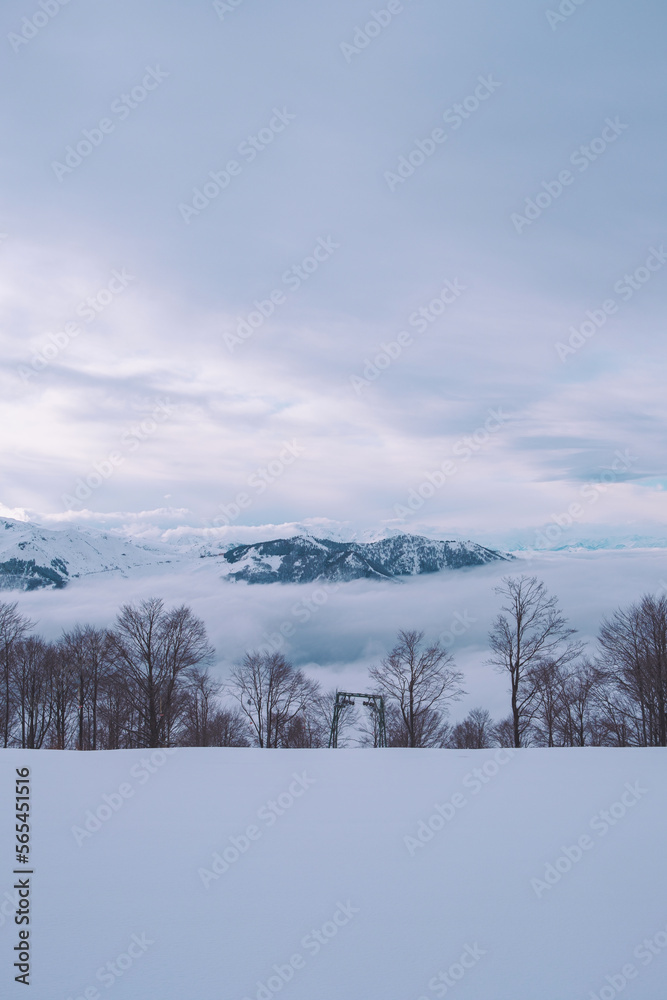 discesa da sci e snowboard con neve in inverno