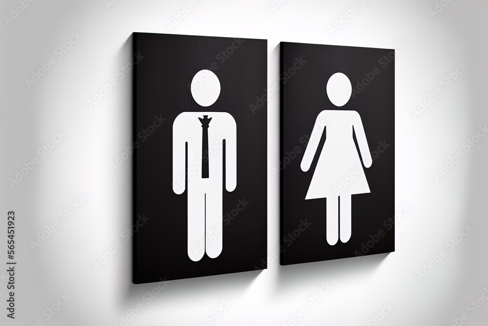 Unisex bathroom sign on a white backdrop with a man and a woman
