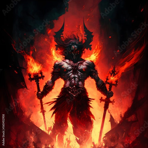 Devil warrior in hell and fire around him © Phonklab