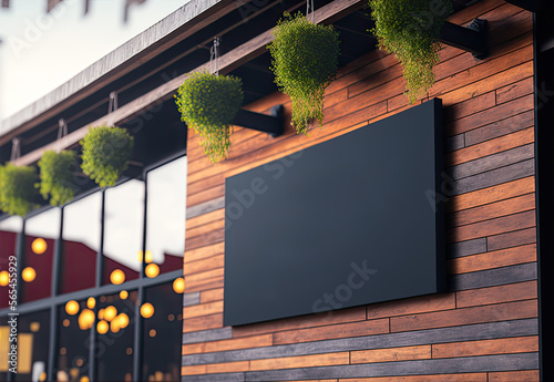 Mockup black sign, craft beer building exterior. Generative AI