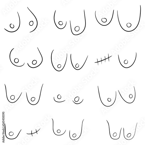 Vector illustration. Set of female breasts.