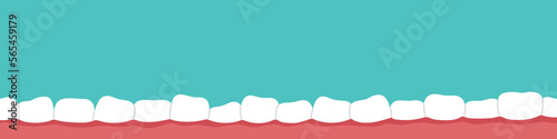 Crooked teeth banner. Malocclusion problem, plaque on the teeth. Dental health concept. Flat vector isolated illustration