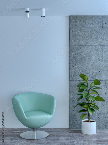 Fotografia, Obraz Empty interior with chair flower and empty white wall concrete
