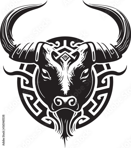 Vector illustration of bullhead with ornament