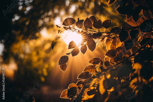 Fall leaves with sun rays – created with generative AI