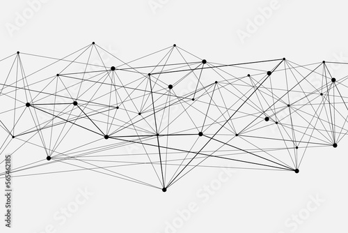 Abstract Horizontal Connect Web Lines and Dots. Vector Digital Tech for Banner, Poster, Cover. Pattern Triangle Network with Black and White Color.