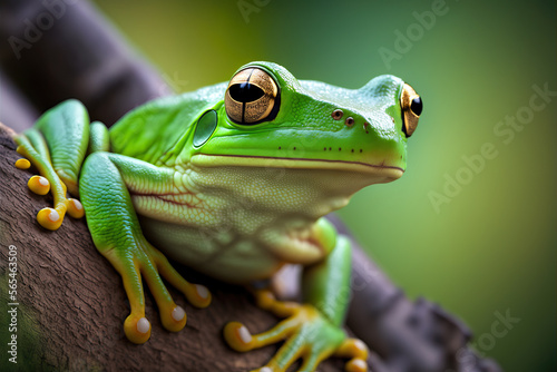Green colored tree frog close up 