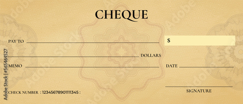 Blank bank cheque template design. Bank check template