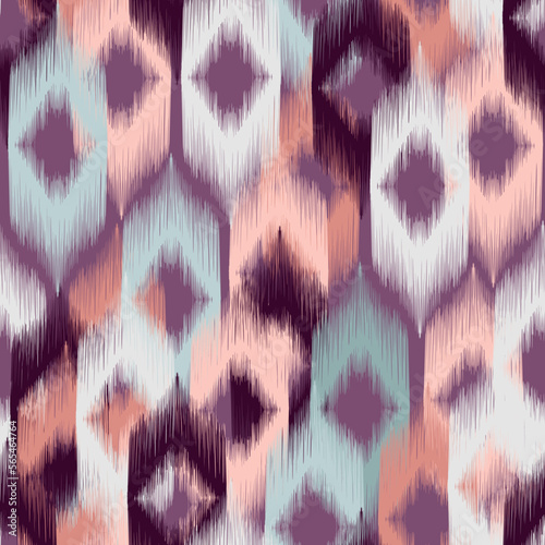 Decorative seamless pattern in boho style. Blurred contours of rhombuses, scratches and roughness.
