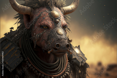 Warthog animal portrait dressed as a warrior fighter or combatant soldier concept. Ai generated