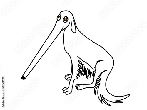 White borzoi dog meme. Cartoon illustration of the borzoi dog whose snout is exaggeratedly long. The eyes are sad, large and watery. Vector isolated on transparent background. 