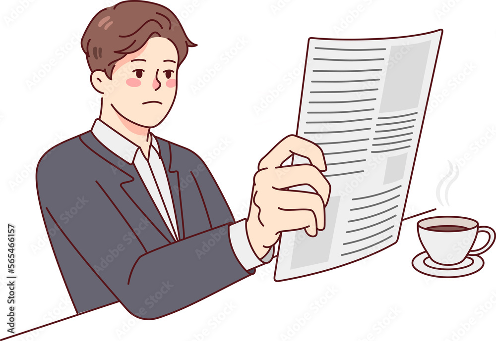 Businessman reading newspaper drinking coffee Businessman reading newspaper drinking coffee
