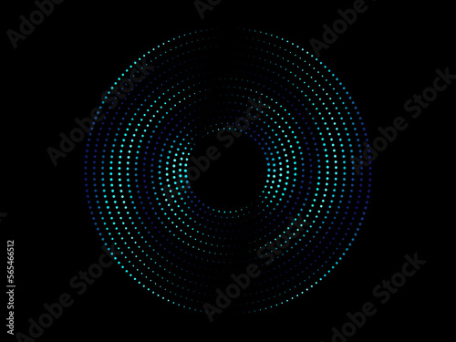 Abstract circle line pattern spin blue green light isolated on black background in the concept of music, technology, digital, AI