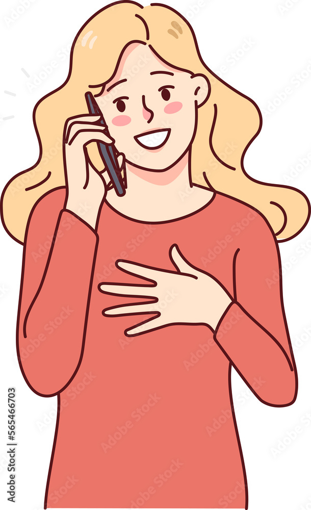 Smiling woman talk on smartphone Smiling woman talk on smartphone