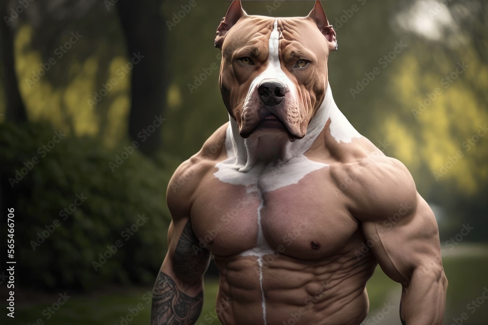 A Bold Illustration of a Muscle Pitbull Dog with Human Form Generative AI  Stock Illustration | Adobe Stock